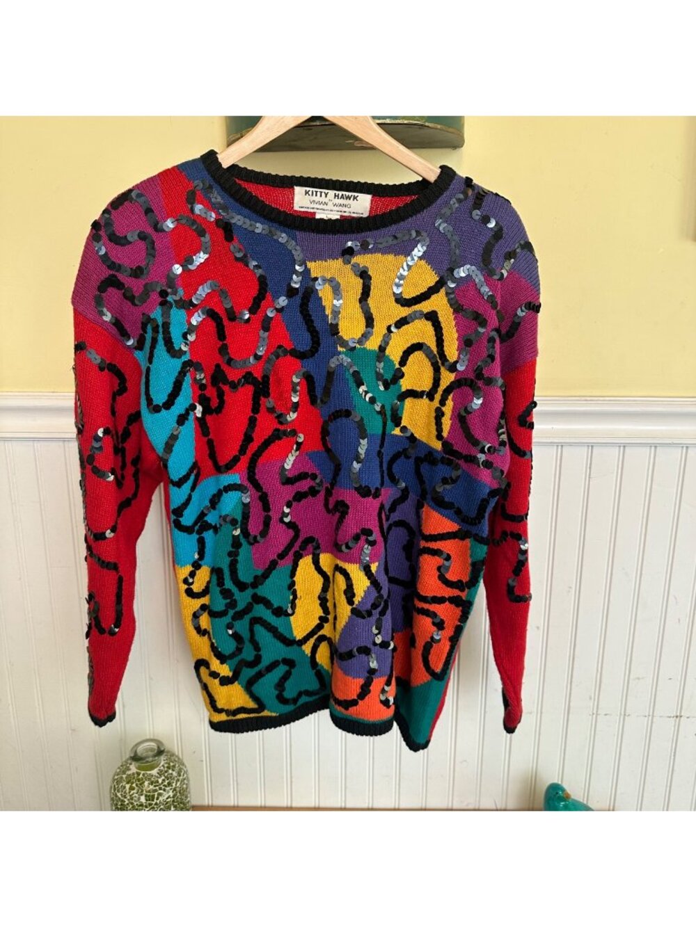 Kitty Hawk By Vivian Wang Colorful Sequin Sweater L Vintage 80s 90s